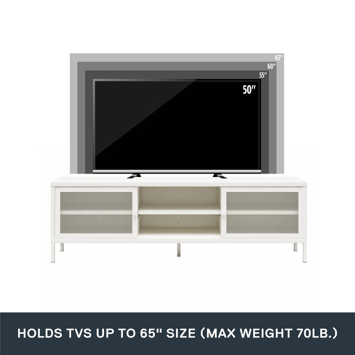 Shadwick Metal TV Stand for TVs up to 65" with Perforated Metal Mesh Accents - White