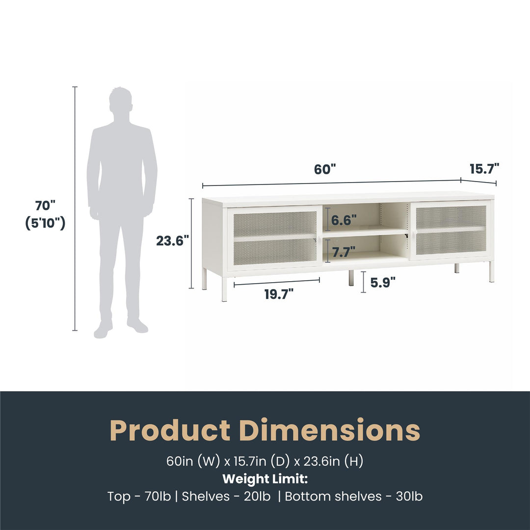 Shadwick Metal TV Stand for TVs up to 65" with Perforated Metal Mesh Accents - White