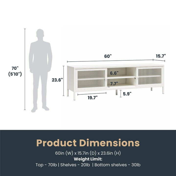 Shadwick Metal TV Stand for TVs up to 65" with Perforated Metal Mesh Accents - White