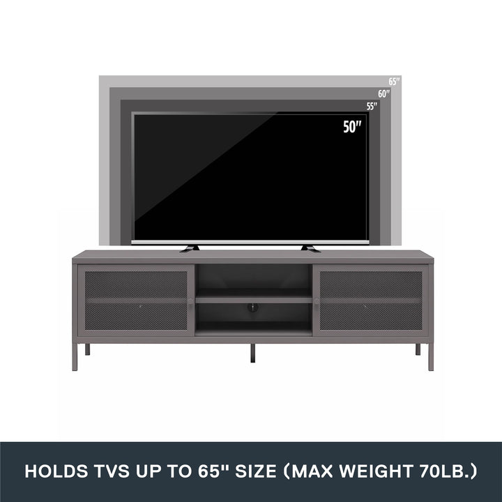 Shadwick Metal TV Stand for TVs up to 65" with Perforated Metal Mesh Accents - Graphite Grey