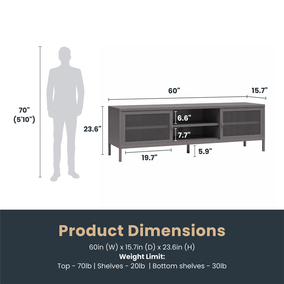 Shadwick Metal TV Stand for TVs up to 65" with Perforated Metal Mesh Accents - Graphite Grey