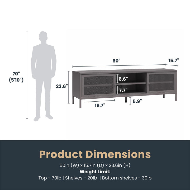 Shadwick Metal TV Stand for TVs up to 65" with Perforated Metal Mesh Accents - Graphite Grey