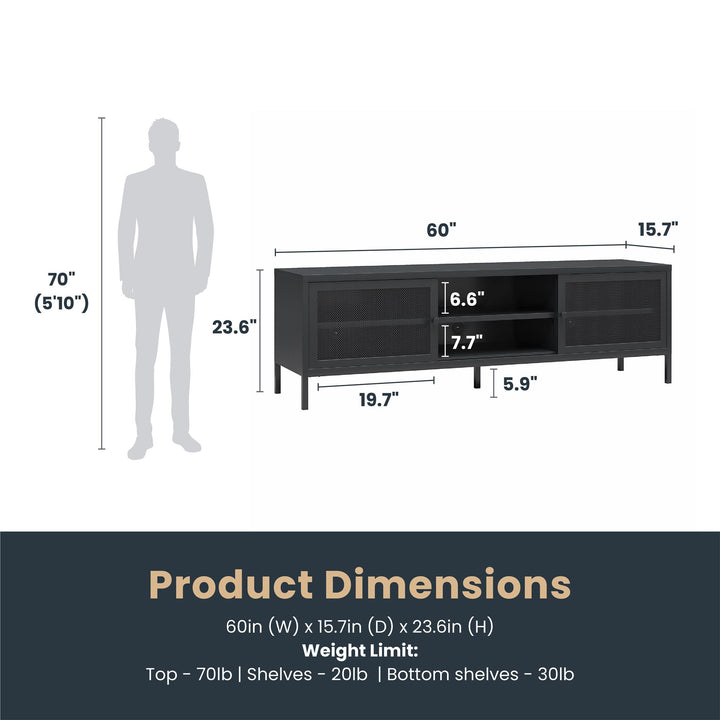 Shadwick Metal TV Stand for TVs up to 65" with Perforated Metal Mesh Accents - Black