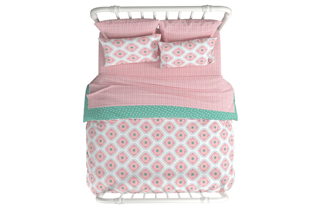 Jax Full 7-Piece Bedding Set with Wrinkle Resistant Lightweight Material - Pink - Full
