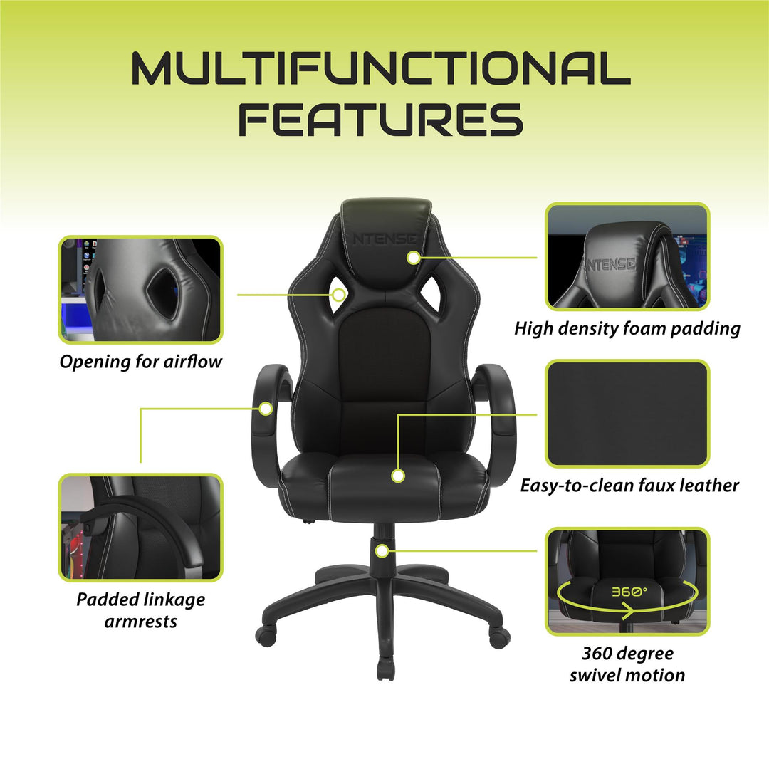 Vortex Gaming and Office Faux Leather High Back Chair - Black - 1-Seater