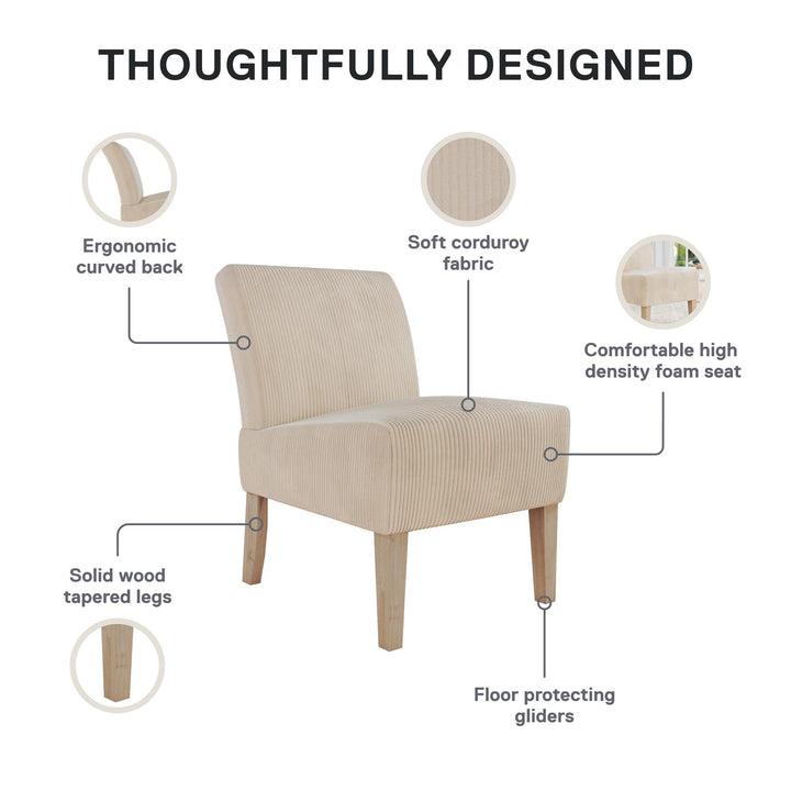 Hazen Armless Upholstered Corduroy Accent Chair - Ivory - 1-Seater