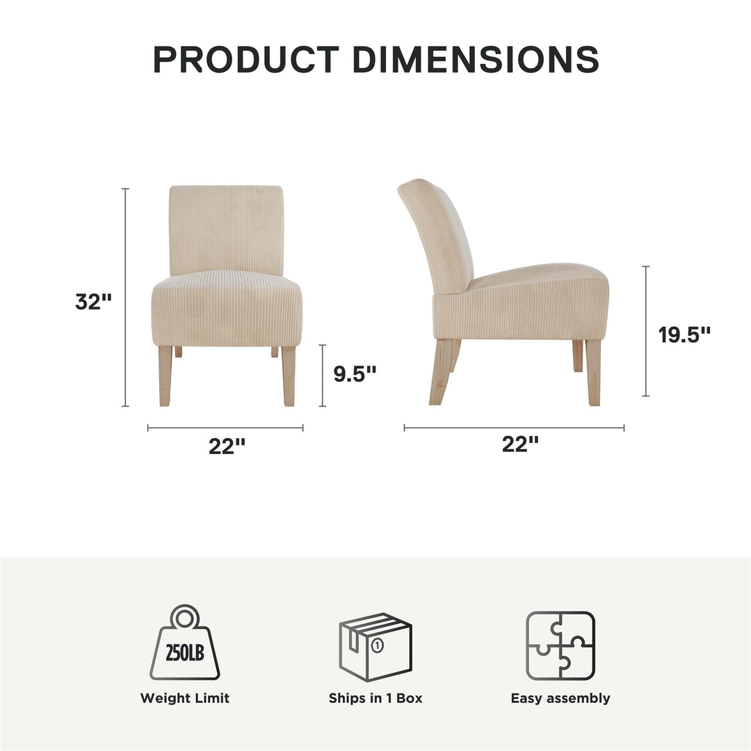 Hazen Armless Upholstered Corduroy Accent Chair - Ivory - 1-Seater