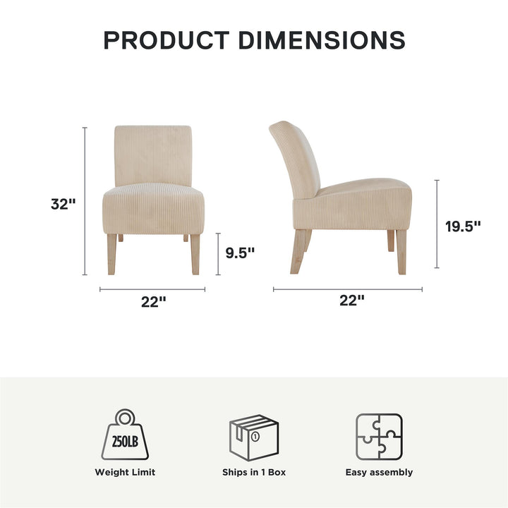 Hazen Armless Upholstered Corduroy Accent Chair - Ivory - 1-Seater