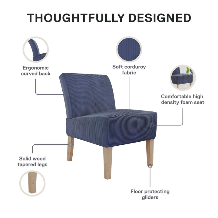 Hazen Armless Upholstered Corduroy Accent Chair - Navy - 1-Seater