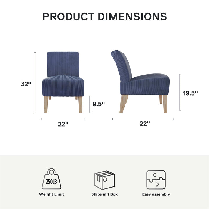 Hazen Armless Upholstered Corduroy Accent Chair - Navy - 1-Seater