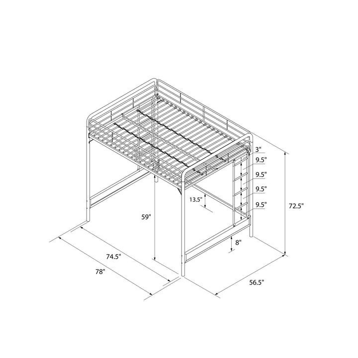 Colten Raised Loft Bed with Metal Frame and Bottom Nook - White - Full