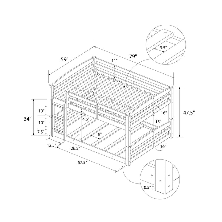 Spacious Full over Full Wood Bunk Bed -  Mocha  - Full-Over-Full