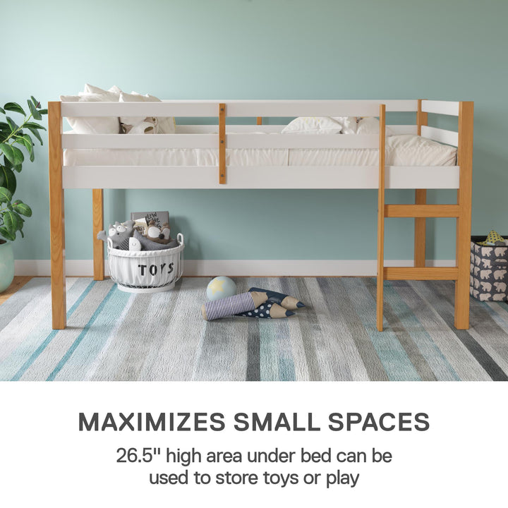 Milton Junior Twin Size Wooden Espresso Loft Bed for Kids - Natural/White