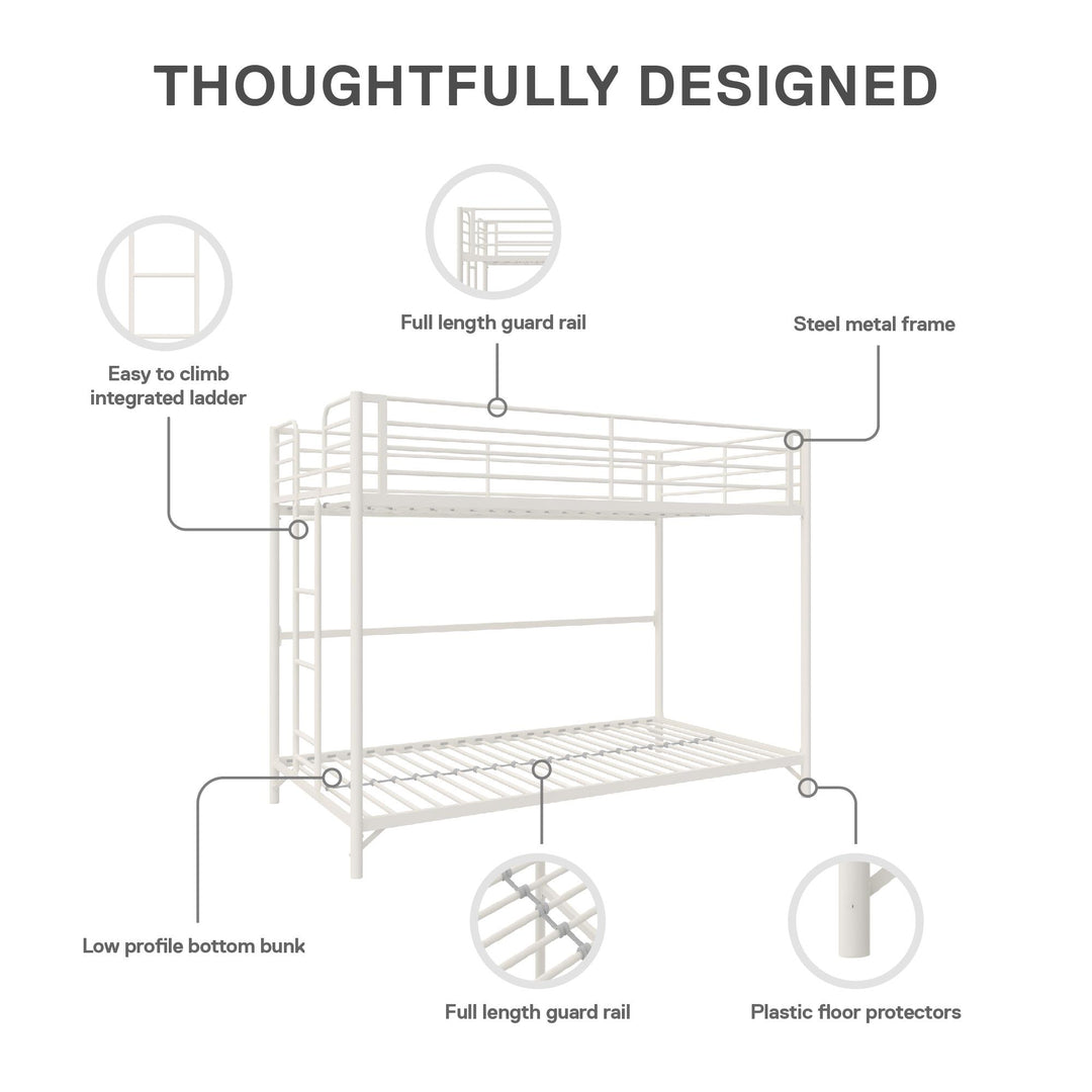 BrEZ Build Collection Easy Assembly Metal Bunk Bed - Off White - Twin-Over-Twin