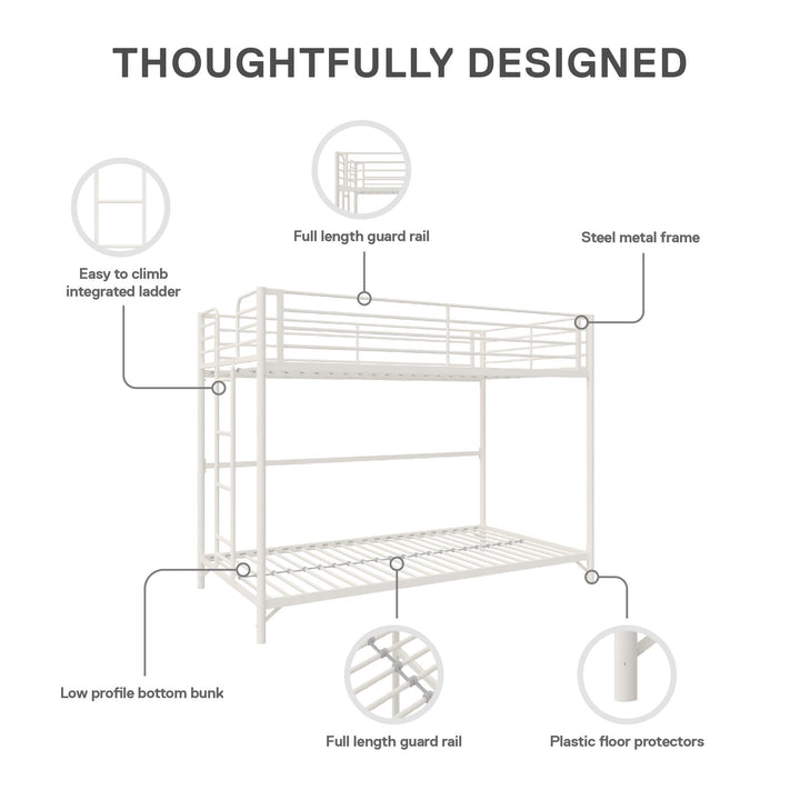 BrEZ Build Collection Easy Assembly Metal Bunk Bed - Off White - Twin-Over-Twin