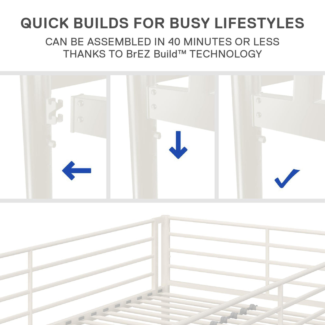 BrEZ Build Collection Easy Assembly Metal Bunk Bed - Off White - Twin-Over-Twin