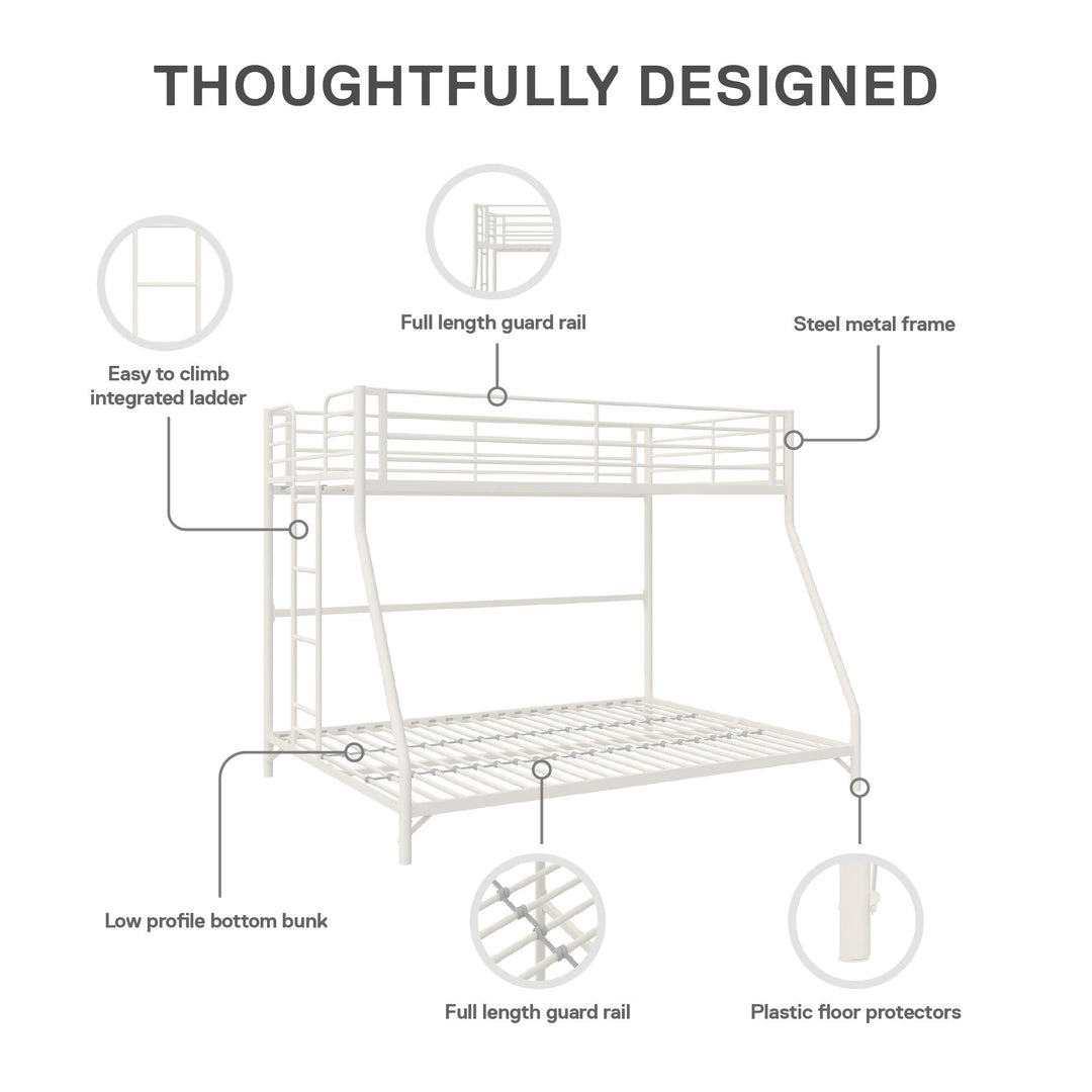 BrEZ Build Collection Easy Assembly Metal Bunk Bed - Off White - Twin-Over-Full