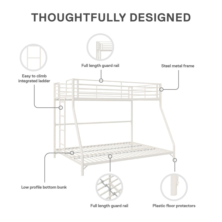 BrEZ Build Collection Easy Assembly Metal Bunk Bed - Off White - Twin-Over-Full