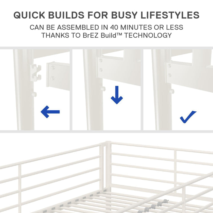 BrEZ Build Collection Easy Assembly Metal Bunk Bed - Off White - Twin-Over-Full