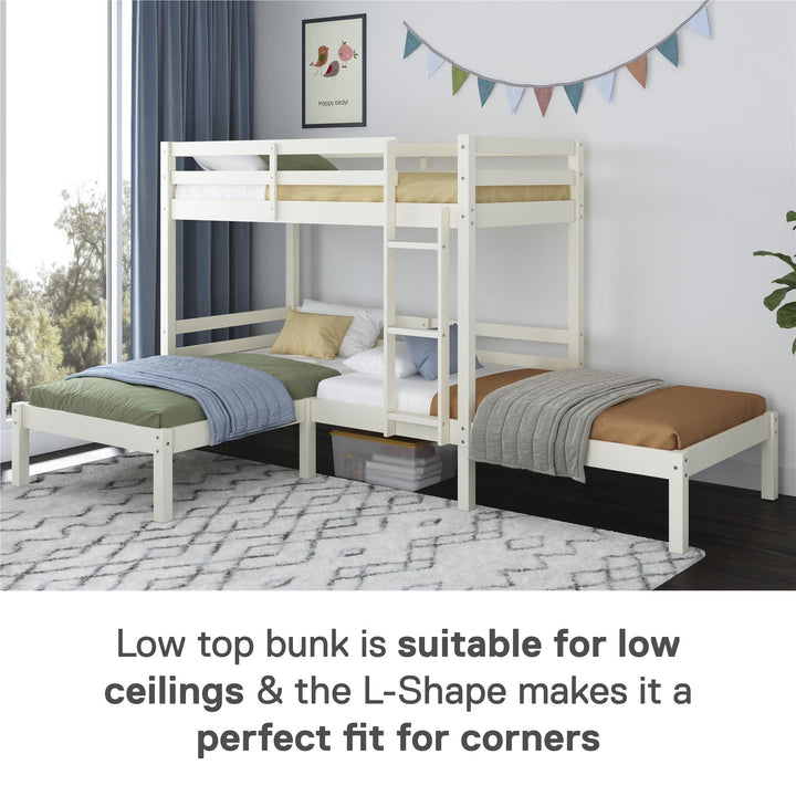 Casey L-Shaped Corner Triple Bunk Bed - White - Twin