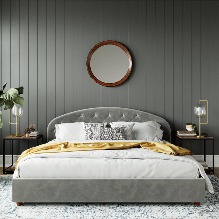 Gema Upholstered Bed with Bentwood Slats - Light Gray - King