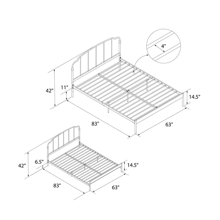 Camie Metal Bed with Adjustable Height Base and Vintage Headboard - Black - Queen