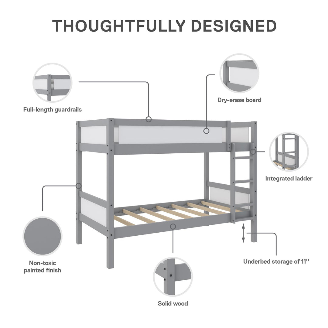 Adrian Twin over Twin Wood Bunk Bed with Integrated Ladder - Light Gray - Twin-Over-Twin