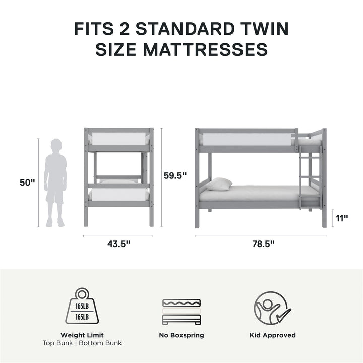Adrian Twin over Twin Wood Bunk Bed with Integrated Ladder - Light Gray - Twin-Over-Twin