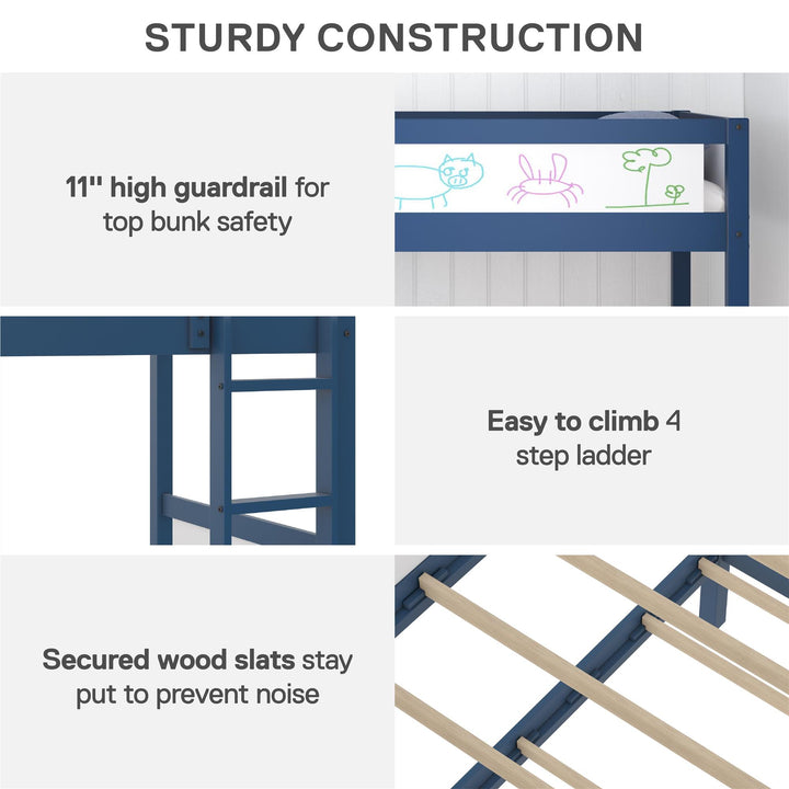 Adrian Twin over Twin Wood Bunk Bed with Integrated Ladder - Navy - Twin-Over-Twin