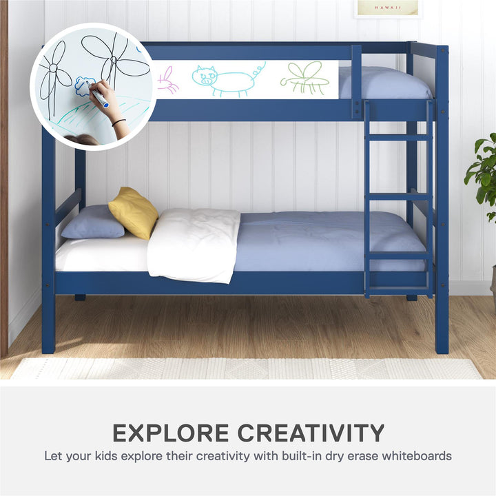 Adrian Twin over Twin Wood Bunk Bed with Integrated Ladder - Navy - Twin-Over-Twin