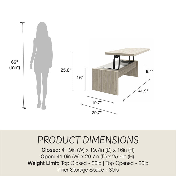 Winston Rectangular Lift Top Coffee Table - Light Walnut
