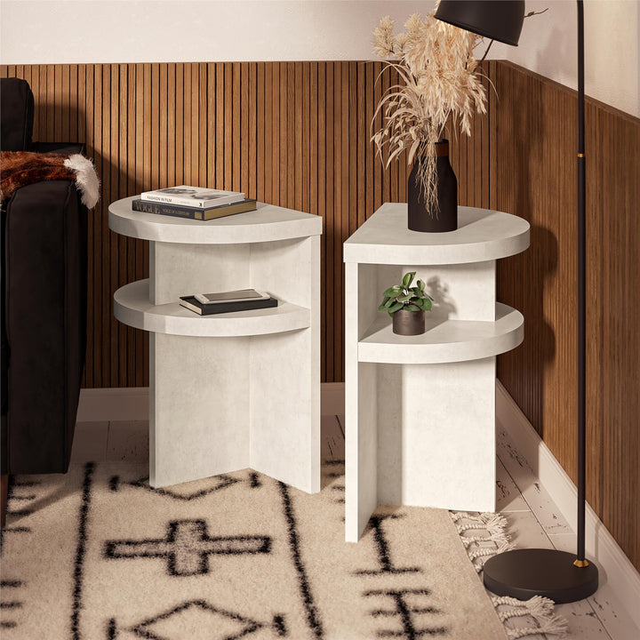 Daytona Modern Semicircle End Tables, Set of 2 - Plaster