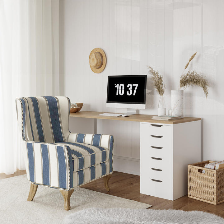 Reva Upholstered Club Accent Chair with Nail Head Trim - Blue Stripe