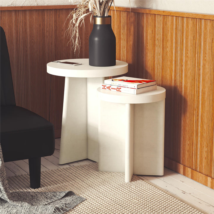 Liam Round End Tables, Set of 2 - Plaster