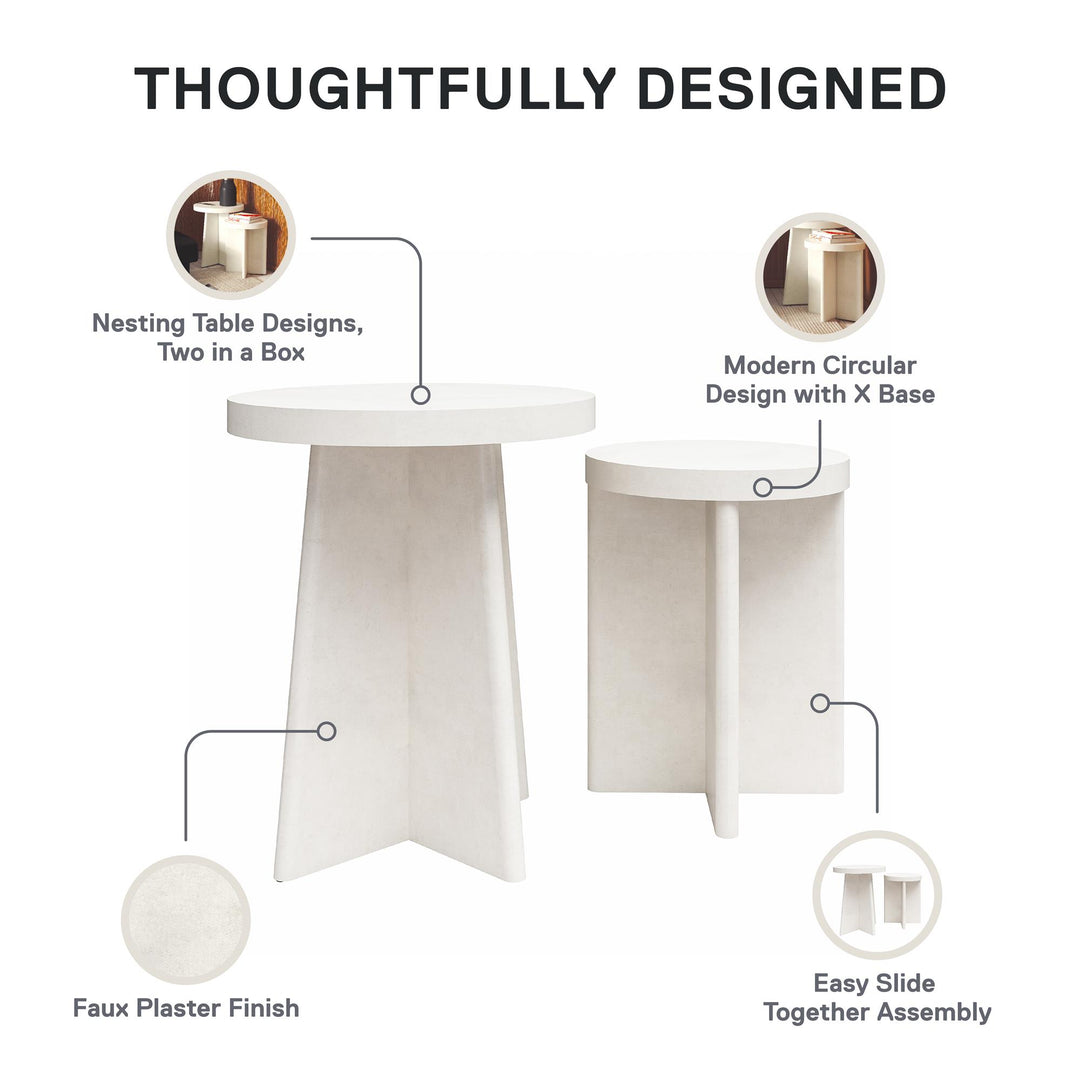 Liam Round End Tables, Set of 2 - Plaster