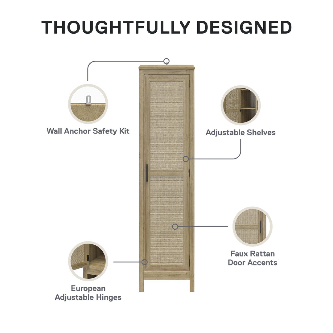 Amberly Tall 1 Door Cabinet with 4 Shelves - Natural