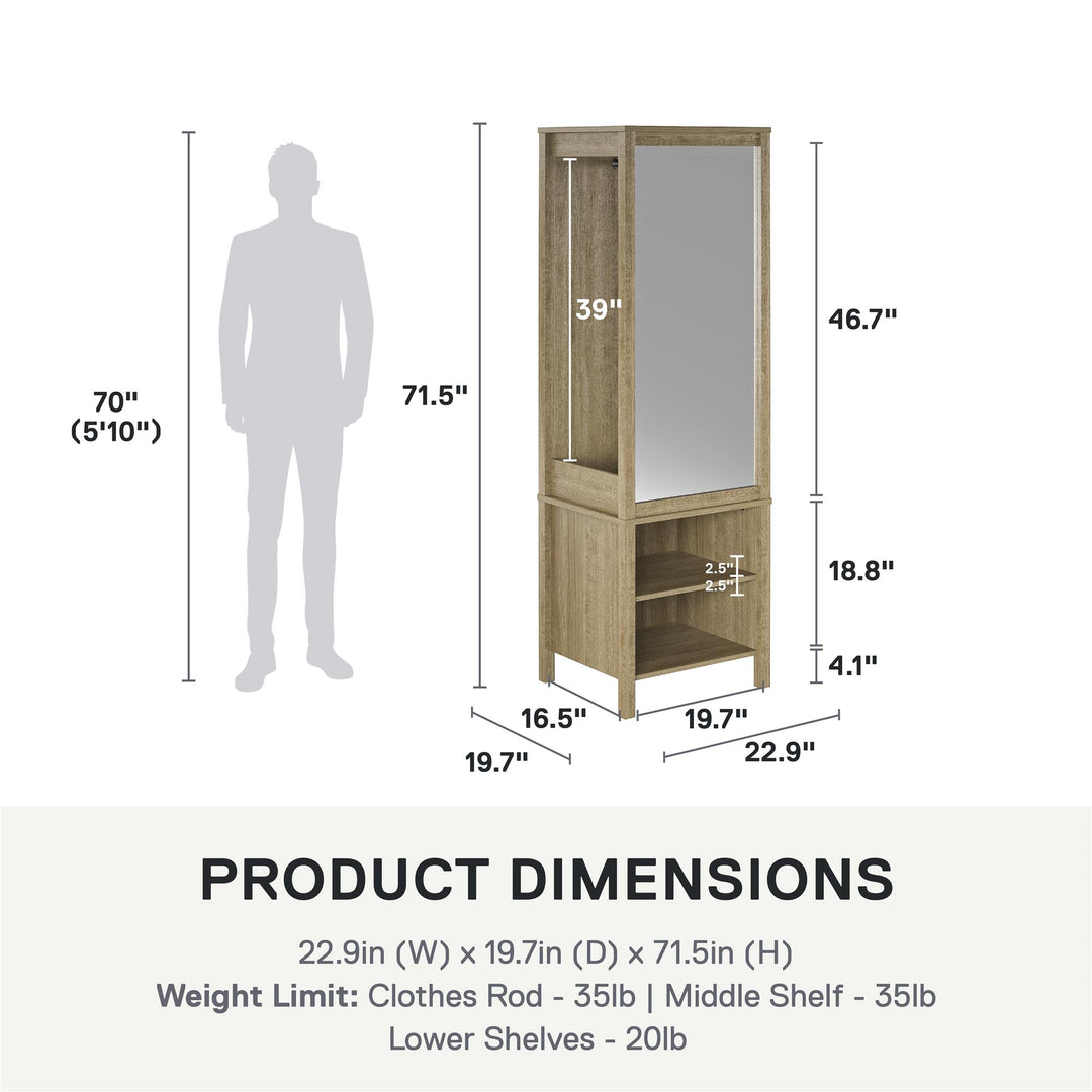 Amberly Wardrobe with Mirror, Clothing Bar and 3 Shelves - Natural