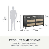 Amberly Rattan 6 Drawer Dresser