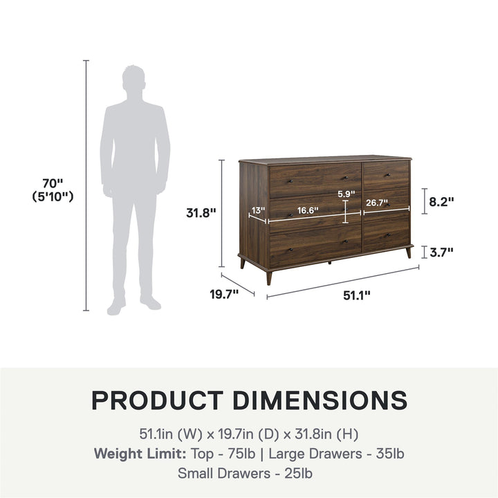 Farnsworth 6 Drawer Dresser - Florence Walnut - 6 Drawer