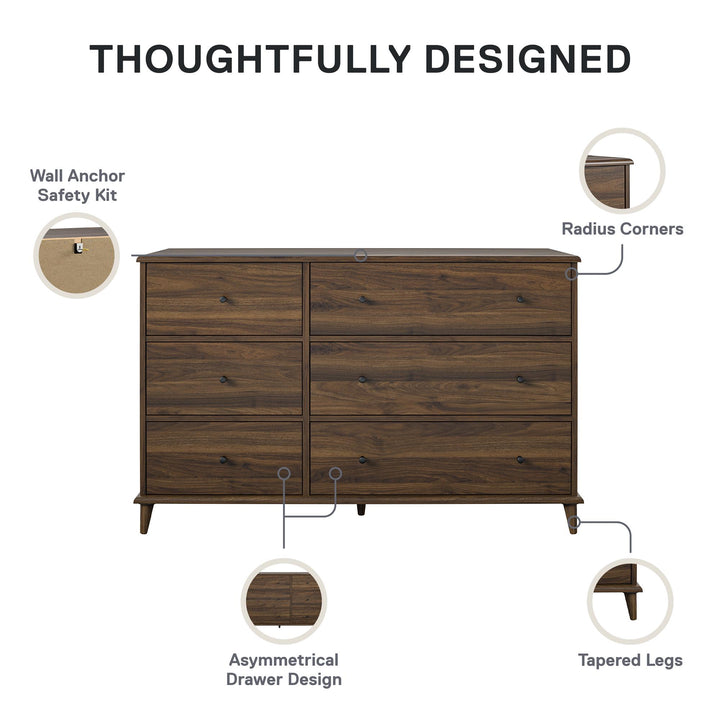 Farnsworth 6 Drawer Dresser - Florence Walnut - 6 Drawer