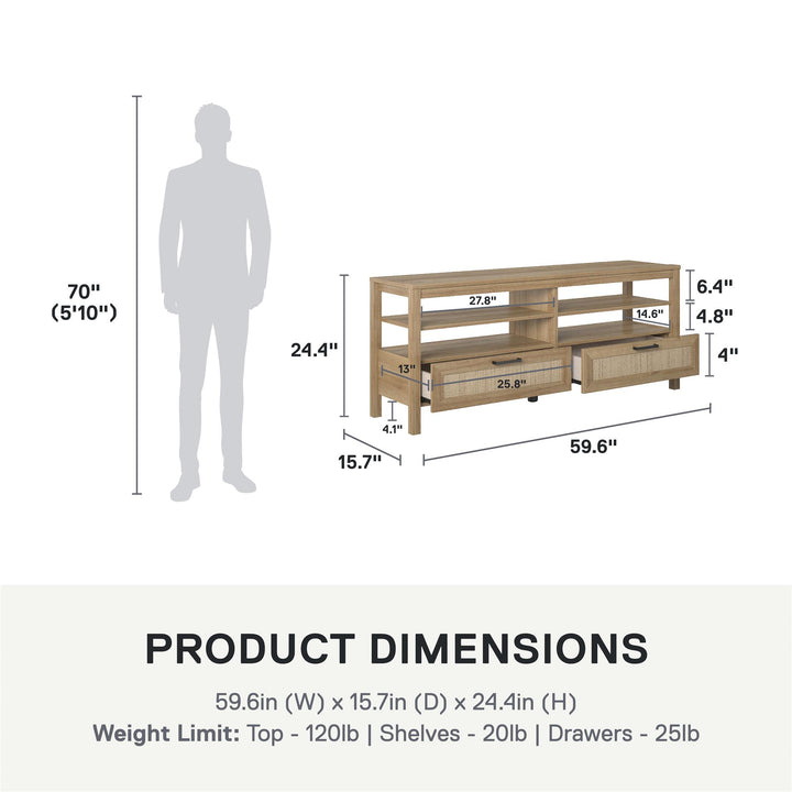 Amberly Rattan TV Stand for TVs up to 65" - Natural