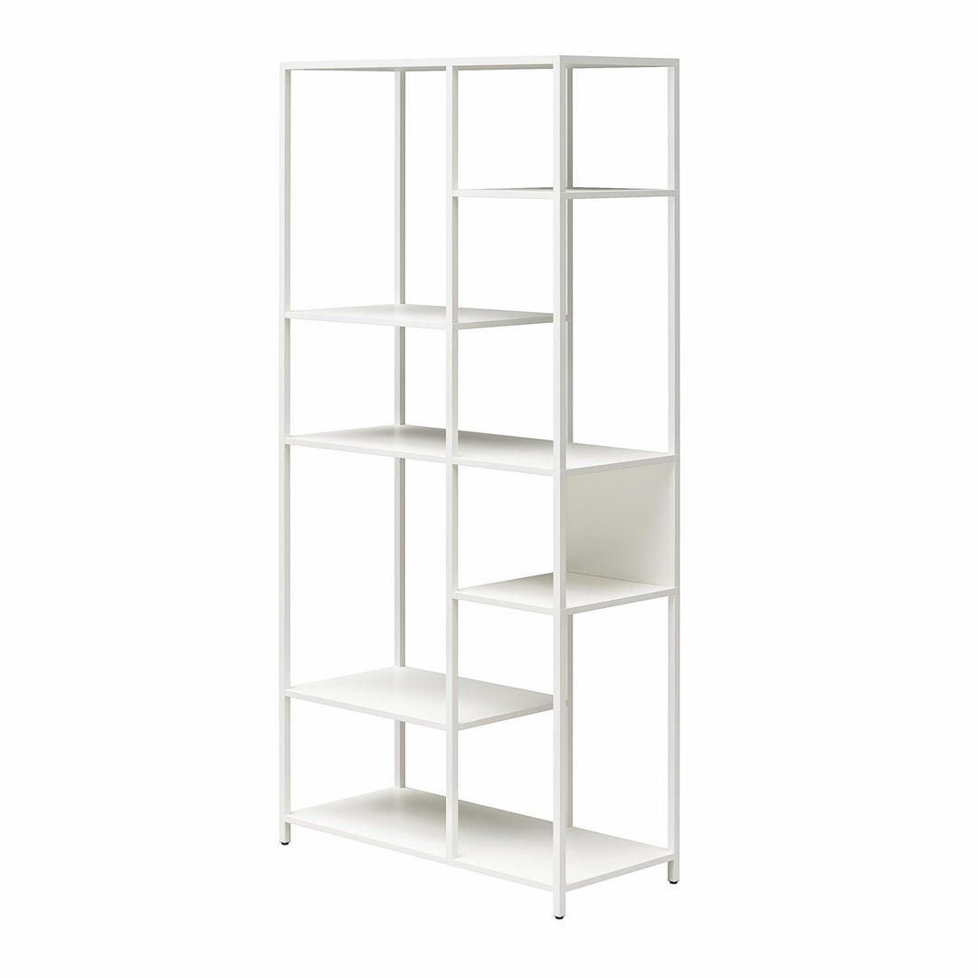 Shadwick Metal Bookcase with Six Variating-Sized Shelves - White