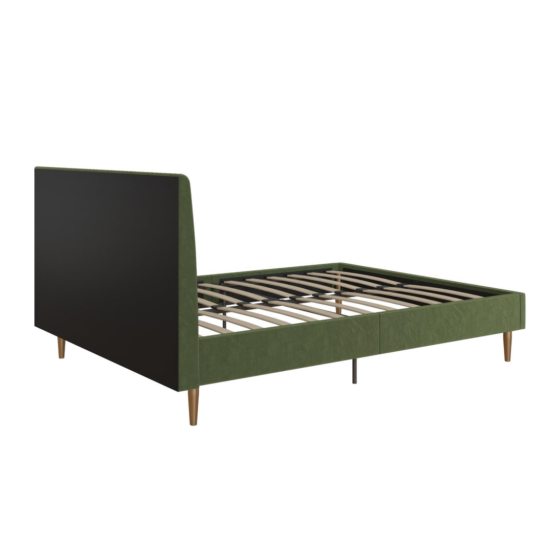 Daphne Velvet Upholstered Bed with Channel Tufted Headboard - Olive Green Velvet - Queen