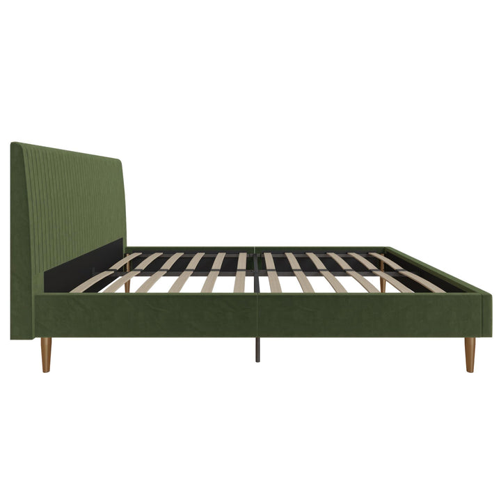 Daphne Velvet Upholstered Bed with Channel Tufted Headboard - Olive Green Velvet - Queen
