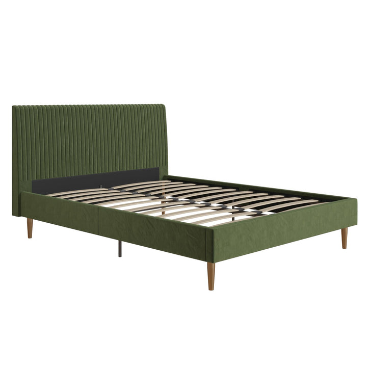 Daphne Velvet Upholstered Bed with Channel Tufted Headboard - Olive Green Velvet - Queen