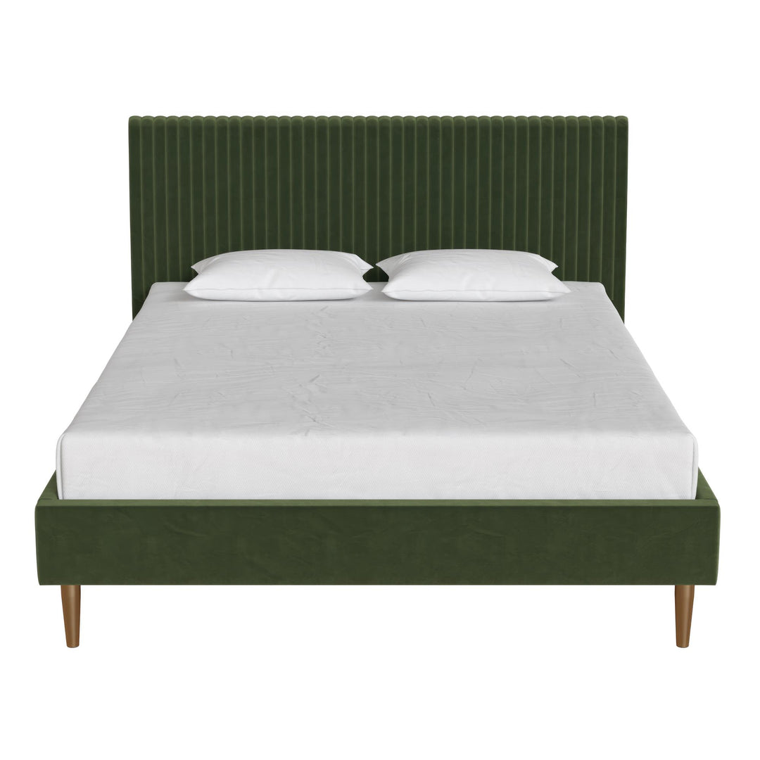 Daphne Velvet Upholstered Bed with Channel Tufted Headboard - Olive Green Velvet - Queen