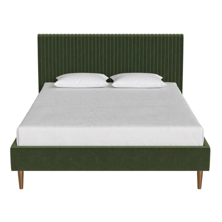 Daphne Velvet Upholstered Bed with Channel Tufted Headboard - Olive Green Velvet - Queen