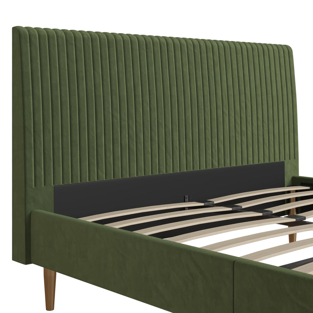 Daphne Velvet Upholstered Bed with Channel Tufted Headboard - Olive Green Velvet - Queen