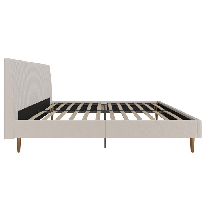 Daphne Velvet Upholstered Bed with Channel Tufted Headboard - Ivory - Queen
