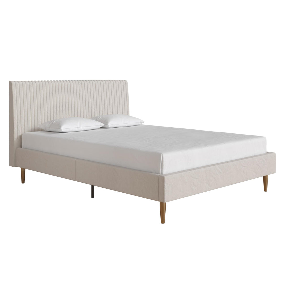 Daphne Velvet Upholstered Bed with Channel Tufted Headboard - Ivory - Queen